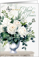 Will You Be My Maid of Honor Wedding Day White Roses card