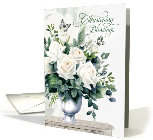 Christening Blessings White Roses and Butterflies card (1903886)
