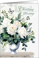 Christening Blessings White Roses and Butterflies card