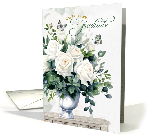 Graduation Elegant White Roses and Butterflies card (1904094)