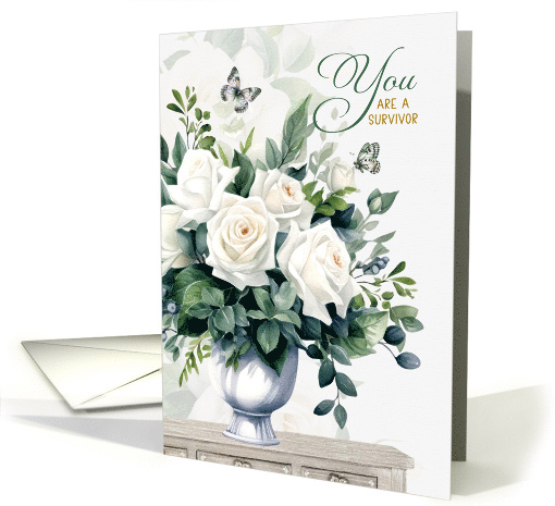 Encouragement and Support Elegant White Roses and Butterflies card