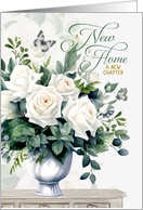 New Home Congratulations White Roses and Butterflies card