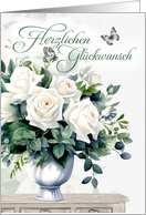 German Congratulations White Roses and Butterflies Blank card