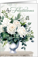 Spanish Congratulations White Roses and Butterflies Blank card