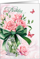 Birthday Pink Roses with Butterflies card