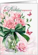 for Granddaughter’s June Birthday Pink Roses with Butterflies card