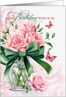 for Mother in Law’s June Birthday Pink Roses with Butterflies card