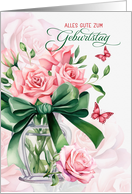 German Geburtstag Birthday Pink Roses with Butterflies card