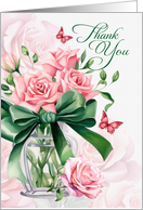 Thank You Pink Roses with Butterflies card