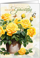 German Birthday Geburtstag Pot of Yellow Roses with Butterflies card