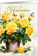 French Birthday Bon Anniversaire Pot of Yellow Roses card
