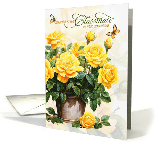 for Classmate Graduation Congratulations Pot of Yellow Roses card