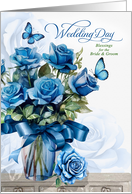 Christian Wedding Day Congratulations Vase of Blue Roses card