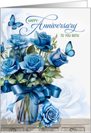 for Couple Wedding Anniversary Vase of Blue Roses card