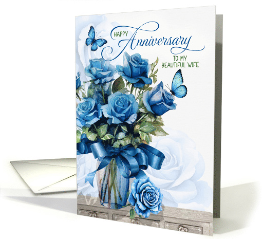 for Wife Wedding Anniversary Vase of Blue Roses card (1909194)