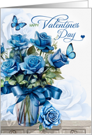 for Husband Valentine’s Day Vase of Blue Roses and Butterflies card