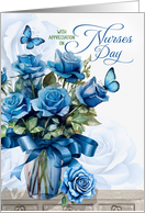 Nurses Day Vase of Blue Roses with Butterflies card