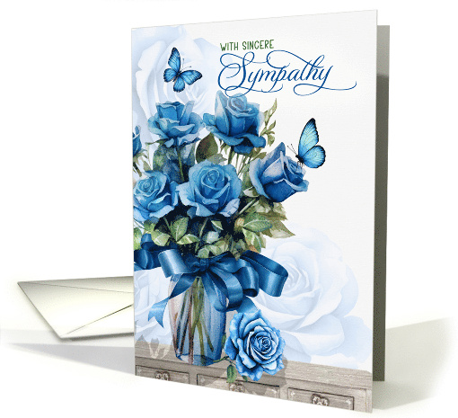 Sympathy Vase of Blue Roses with Butterflies card (1910832)