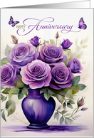 Wedding Anniversary Vase of Purple Roses and Butterflies card