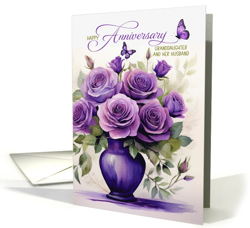 Granddaughter and Husband Wedding Anniversary Purple Roses card
