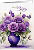 Sorry Apology Purple Roses and Butterflies Botanical Theme card
