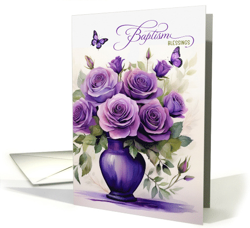 Baptism Blessings Purple Roses and Butterflies card (1915440)