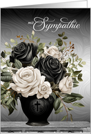 German Sympathy Vase of Black and White Roses card