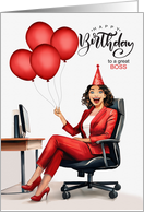 Boss’s Birthday Red Businesswoman in an Office card