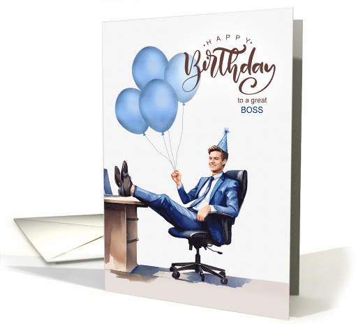 Boss's Birthday Blue Businessman in an Office card (1916928)