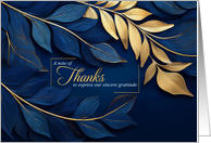 Business Thank You Navy Blue with Golden Botanicals Blank card