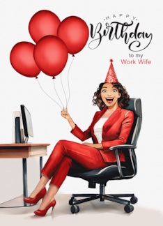 Work Wife Birthday Businesswoman in Red in an Office Chair