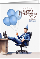 for Colleague Birthday Blue Businessman in an Office card