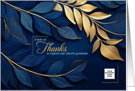 Business Thank You Navy Blue with Golden Botanicals LOGO Blank card
