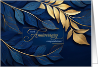Work Anniversary Congratulations Navy Blue with Golden Botanicals card