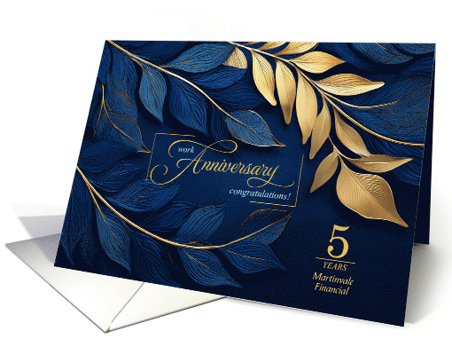 FIVE Year Work Anniversary Navy Blue Botanicals Custom card (1917820)