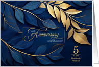 FIVE Year Work Anniversary Navy Blue Botanicals Custom card