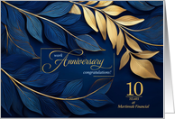 TEN Year Work Anniversary Navy Blue Botanicals Custom card