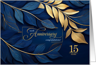 FIFTEEN Year Business Anniversary Navy Blue Botanicals card