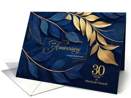 30th Year Work Anniversary Navy Blue Botanicals Custom card (1918152)