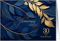 30th Year Work Anniversary Navy Blue Botanicals Custom card