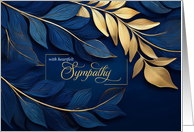 Sympathy Navy Blue and Golden Colored Botanical Theme card