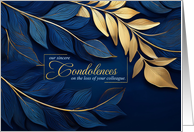 Loss of a Colleague Condolences Navy Blue Botanical Theme card