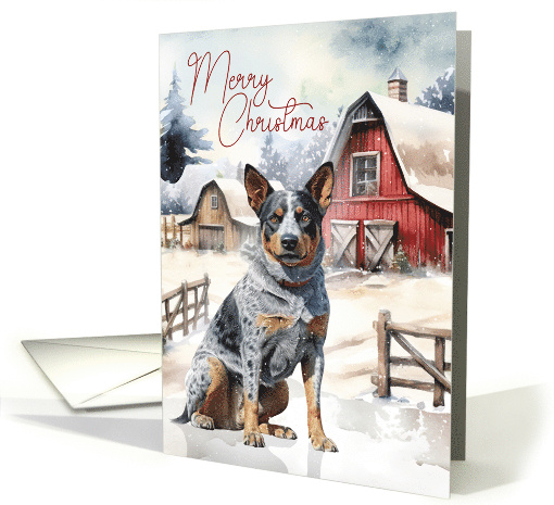 Australian Cattle Dog Merry Christmas Red Barn on a Farm card