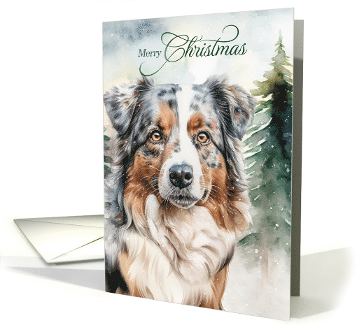 Australian Shepherd Dog Merry Christmas Woodland Forest card (1919184)