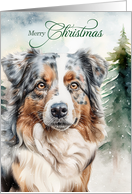Australian Shepherd Dog Merry Christmas Woodland Forest card