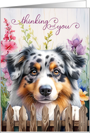 Thinking of You Australian Shepherd Dog Garden Fence with Gladiolus card