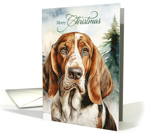 Basset Hound Dog Merry Christmas Woodland Forest card (1919634)