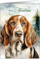 Basset Hound Dog Merry Christmas Woodland Forest card
