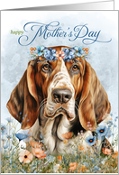 Mother’s Day Basset Hound Dog with Wildflower Botanials Blue card