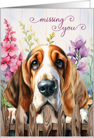 Missing You Basset Hound Dog Garden Fence with Gladiolus card